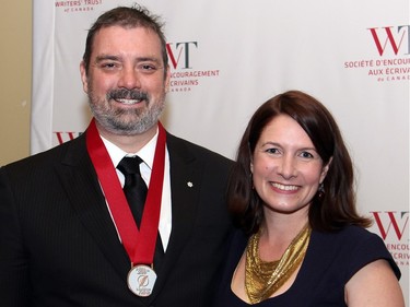 Military historian Tim Cook, seen with wife Sarah, was on the jury panel for the Shaughnessy Cohen Prize for Political Writing, announced at the Politics and Pen dinner held at the Fairmont Chateau Laurier on Wednesday, April 20, 2016.