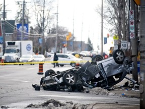 Ottawa Police and the Special Investigations Unit were at the corner of Vanier Parkway and McArthur Avenue investigating an overnight car accident Tuesday April 12, 2016.