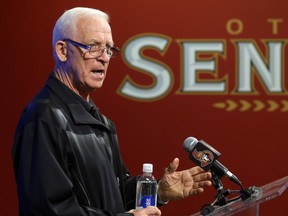 Ottawa Senators GM Bryan Murray addresses media at Canadian Tire Centre in Kanata (Ottawa), Wednesday, July 1, 2015. The so-called "Free Agent Frenzy" did not apply to anything the Sens did today, although Ottawa dis sign local native Eric O'Dell to a two-way deal. Mike Carroccetto / Ottawa Citizen