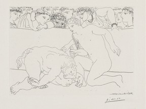 Pablo Picasso (1881–1973) Minotaur Defeated by Youth in Arena, 29 May 1933 Etching on Montval laid paper 33.8 x 44.6 cm (plate: 19.4 x 27 cm) National Gallery of Canada, Ottawa  © Picasso Estate / SODRAC