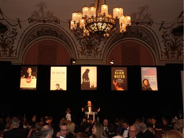 Speaker of the House of Commons Geoff Regan quiets the crowd at the Politics and Pen dinner held at the Fairmont Chateau Laurier on Wednesday, April 20, 2016, in support of The Writers' Trust of Canada.