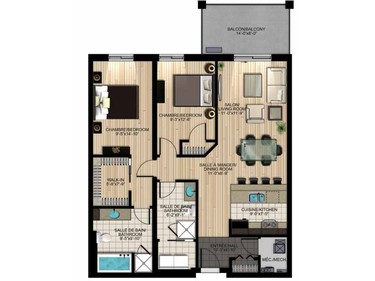 The two-bedroom unit offers 1,111 square feet.
