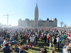 Pot haze floated over the crowd at the annual 4/20 event on Parliament Hill on April 20, 2016