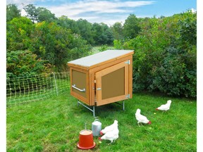 This modular coop is ideal for keeping backyard chickens.  It's self-heating in winter, easily ventilated in summer and portable.