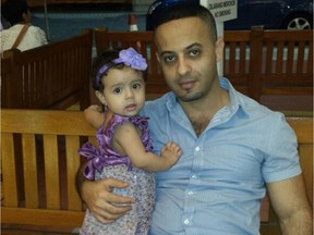 Osama Al-Raboai and his one-year-old daughter, Nada are Canadian citizens but Al-Raboai's wife, pregnant with the couple's second child, is not.