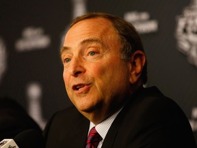 NHL Commissioner Gary Bettman speaks with the media during a press conference prior to Game One of the 2016 NHL Stanley Cup Final between the Pittsburgh Penguins and the San Jose Sharks at Consol Energy Center on May 30, 2016 in Pittsburgh, Pennsylvania.