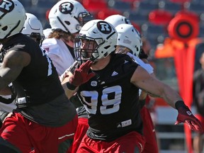 #99 Connor Williams of the Ottawa Redblacks during training camp at TD Place in Ottawa, May 31, 2016.