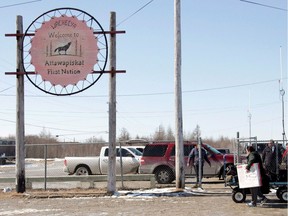 A sign welcomes visitors at the Attawapiskat airport in the remote northern Ontario community on Monday, April 18, 2016.