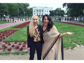 Erin Bagwell and Komal Minhas in front of the White House, where their first film Dream, Girl premiered on Thursday, May 26, 2016. Credit: Mitch Pennell