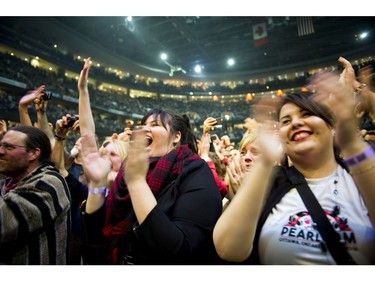 Fans cheer as the members of Pearl Jam walk out on stage at Canadian Tire Centre Sunday May 8, 2016.   Photos by Ashley Fraser