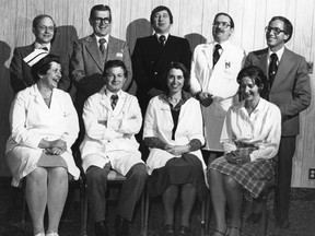 The heart institute's executive committee in 1979. Dr. Keon is the second from the left in the front row.