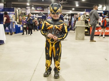 Four-year-old Lucian Dupras attended Comiccon Friday dressed as a Bumblebee transformer. (Bruce Deachman, Ottawa Citizen)