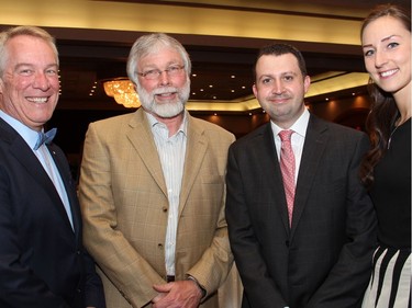 From left, Brian Berry, past board president of The Rehabilitation Centre Volunteer Association, with board member and lawyer Ted Masters (Burke-Robertson LLP), lawyer Frank McNally (main sponsor McNally Gervan LPP) and Ines Jelic, also a board member and lawyer (Burke-Robertson), at the 17th annual Spring into Motion charity auction and dinner, held at the St. Elias Centre on Wednesday, May 18, 2016.