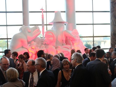 Guests mingle at the cocktail reception in the River View Salon at the Canadian Museum of History as part of the 50th Anniversary Orthopaedics Gala, held Friday, May 13, 2016.