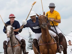 Robert Campbell, left, Parth Batt and Jeremy Monette participated in Polo in the Park last summer. The Aug. 27 fundraising event takes place at Wesley Clover Parks and is open to the public.
