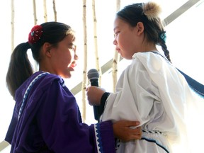 Inuit throat singers Samantha Metcalfe, left, and Cailyn DeGrandpre performed at the Canadian Nurses Foundation's annual Nightingale Gala, held in the Trillium Ballroom of the Shaw Centre on Thursday, May 5, 2016.