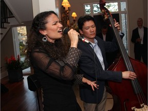 Jazz singer Diane Nalini and her husband, jazz bassist Adrian Cho, performed at the All That Jazz fundraiser for the Seventeen Voyces chamber choir, held at the home of Stephen and Sandra Assaly in Rockcliffe Park on Monday, May 9, 2016. (Caroline Phillips / Ottawa Citizen)