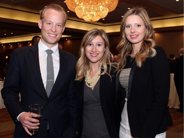 Lawyer Linden Dales (Conlin Bedard LLP) with lawyers Sophia Irish and Bianca Bielecki (Auger Hollingsworth LLP) at the 17th annual Spring into Motion charity auction and dinner held at the St. Elias Centre on Wednesday, May 18, 2016.