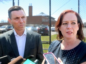 Progressive Conservative leader Patrick Brown and Nepean-Carleton MPP Lisa MacLeod speak to reporters after touring Ottawa's troubled jail.