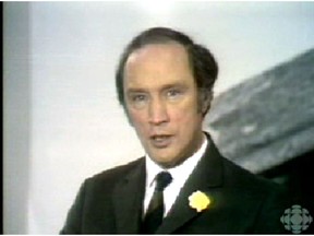 Pierre Trudeau, shown here during his October, 1970 broadcast on the War Measures Act, talked a tough game about paying ransoms.