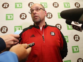 Marcel Desjardins, General Manager of the Ottawa Redblacks talks to the media after his first two rounds of the CFL Draft in Ottawa, May 10, 2016.