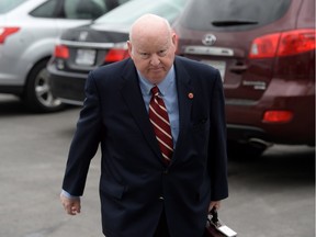 Senator Mike Duffy returns to Parliament Hill in Ottawa on Monday, May 2, 2016.