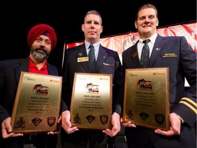 OC Transpo operators Davinder Dhanoa and Christopher Bellefeuille and Supervisor Eric Belanger are co-recipients of the organizations Transecure Employee of the Year award. Friday May 13, 2016.