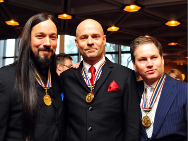 Members of The Tragically Hip, Rob Baker, Gord Downie and Johnny Fay, receiving The Governor General's Performing Arts Awards in 2008 at the NAC.