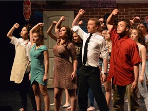 Aaron Casey, Yianna Georgopoulos, Avery Ash, Alec Verch, and Jaden De Fazio, during Longfields-Davidson Heights Secondary School's Cappies production of In the Heights.