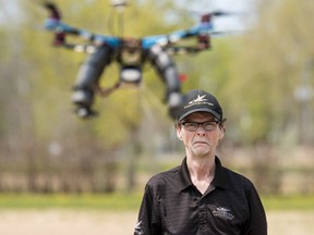 Steve Wambolt, the man behind GOOSEBUSTER, operates one of the drones he uses to fend off Canada geese from Petrie Island.