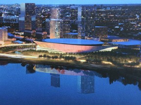 The RendezVous LeBreton proposal for a new arena, which is partially seen here in architectural renderings.