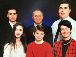 Pierre Dorion Jr., top left, poses for a photo with his father, Pierre Dorion, brother Chris and, in the front row, sister Genevieve, brother Marc and mother Margot.