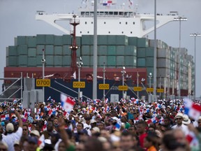 A ship passes through the Panama Canal.