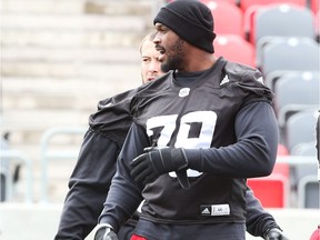 #79 Martin Wright of the Ottawa Redblacks during practice at TD Place in Ottawa, June 12, 2016.