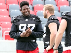 #97  Mike Moore of the Ottawa Redblacks during practice at TD Place in Ottawa, June 12, 2016.