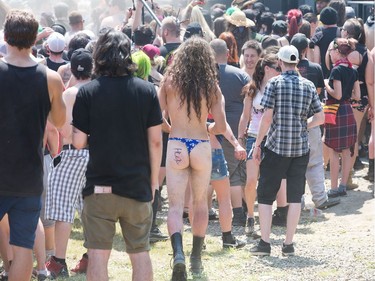 A brave soul wears a thong as the annual Amnesia Rockfest invades the village of Montebello in Quebec, about an hour away from Ottawa and Montreal.