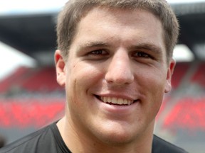 A new face on the field, Matt Acree, during Ottawa Redblacks practice at TD Place Monday.