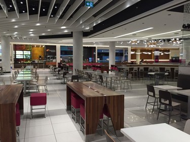 An empty food court area at Rideau centre in Ottawa the day after a large sinkhole opened up on Rideau Street.