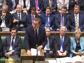 In this video grab taken from footage broadcast by the UK Parliamentary Recording Unit (PRU) shows British Prime Minister David Cameron giving a statement in Parliament in London on June 27, 2016 following the EU referendum. Britain must not turn its back on Europe or the rest of the world even though it is leaving the European Union, Prime Minister David Cameron told parliament Monday after a shock referendum. /