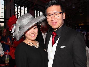 Caddie Xia and Yuan-Kuen Wang got all spiffed up for the British-themed 2016 Bash: London Calls fundraiser for the Snowsuit Fund, held at the Horticulture Building at Lansdowne on Friday, June 10, 2016.