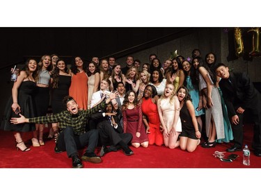 Cappies nominees from Longfields-Davidson Heights Secondary School pose on the Red Carpet, prior to the start of the 11th annual Cappies Gala awards, held at the National Arts Centre, on June 05, 2016, in Ottawa, Ont.  (Jana Chytilova / Ottawa Citizen)   ORG XMIT: 0605 CapGala JC 10