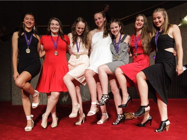 Cappies nominees from Philemon Wright High School pose on the Red Carpet, prior to the start of the 11th annual Cappies Gala awards, held at the National Arts Centre, on June 05, 2016, in Ottawa, Ont.  (Jana Chytilova / Ottawa Citizen)   ORG XMIT: 0605 CapGala JC 11