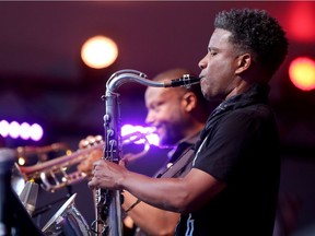 David Sanchez on sax and Sean Jones on trumpet.  SFJAZZ performs to a full house at Ottawa Jazz Festival in Confederation Park Friday, June 24, 2016.