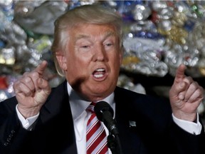 Republican presidential candidate Donald Trump speaks during a campaign stop, Tuesday, June 28, 2016, at Alumisource, a metals recycling facility in Monessen, Pa. A new multi-nation survey finds that confidence in Donald Trump's ability to manage foreign policy should be become U.S. president is rock-bottom in a host of countries in Europe and Asia.