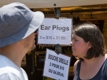 Ear plugs on sale as the annual Amnesia Rockfest invades the village of Montebello in Quebec, about an hour away from Ottawa and Montreal.