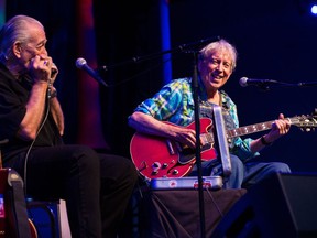 Elvin Bishop on guitar and Charlie Musselwhite on harmonica performing at the Ottawa Jazz Festival. Thursday June 23, 2016. Errol McGihon