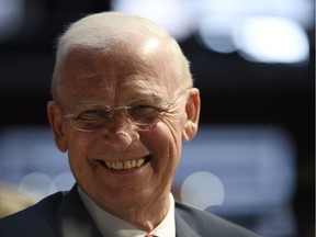 Former Ottawa Senators' GM, Bryan Murray, has a laugh at a fundraising dinner to benefit The Ottawa Hospital at the Canadian Tire Centre Wednesday June 15, 2016.