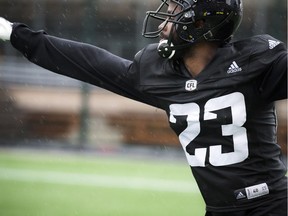 Forrest Hightower reacts to a play during the Ottawa Redblacks 2016 training camp mock game at TD Place Sunday June 5, 2016.