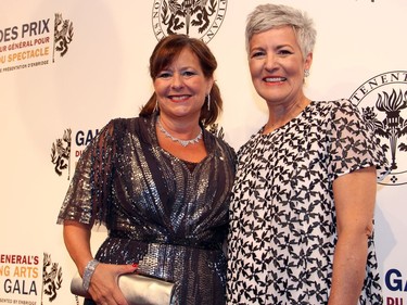 From left, NAC Foundation board chair Gail Asper, past recipient of the Ramon John Hnatyshyn Award for Voluntarism in the Performing Arts, with Jayne Watson, CEO of the NAC Foundation, on the red carpet for the Governor General's Performing Arts Awards Gala, held at the National Arts Centre on Saturday, June 11, 2016.