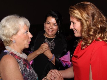 From left, Ottawa businesswoman Barbara Farber, returning co-chair of the Igniting the Spirit Gala, is introduced by Wabano Centre executive director Allison Fisher to Sophie Grégoire Trudeau at the Igniting the Spirit Gala, held at the Ottawa Conference and Event Centre on Tuesday, June 21, 2016.
